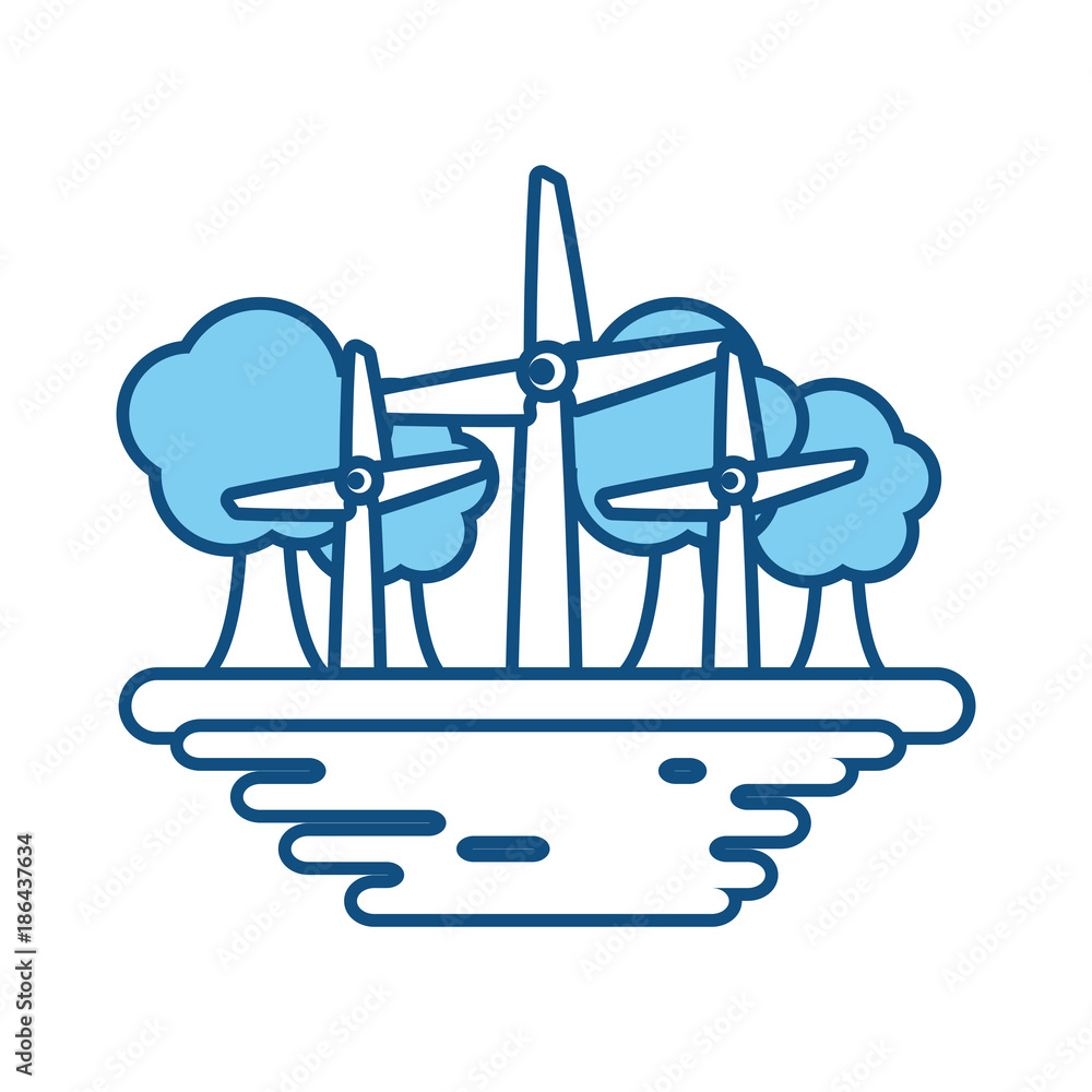 Poster wind turbines on ground cartoon