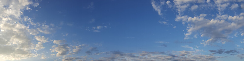 Vibrant color panoramic sky with cloud on a sunny day. Beautiful cirrus cloud. Panorama high resolution photograph.