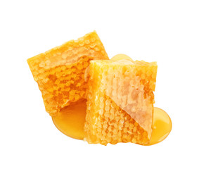 Tasty honeycombs on white background