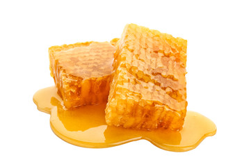 Tasty honeycombs on white background