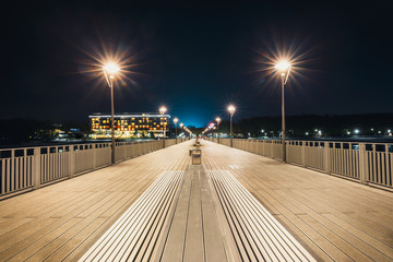 Concrete pier in Kolobrzeg, long exposure shot at night