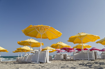 Colorful Beach Umbrellas against the blue sky