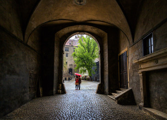 The streets of Cesky Krumlov. Czech Republic.