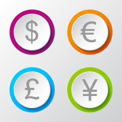 Set of currency symbols. Vector.