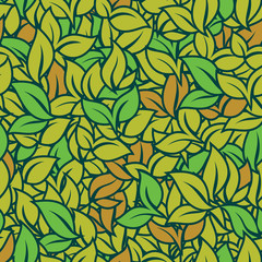 Vector Repeating Seamless Pattern of Green Leaf Nature