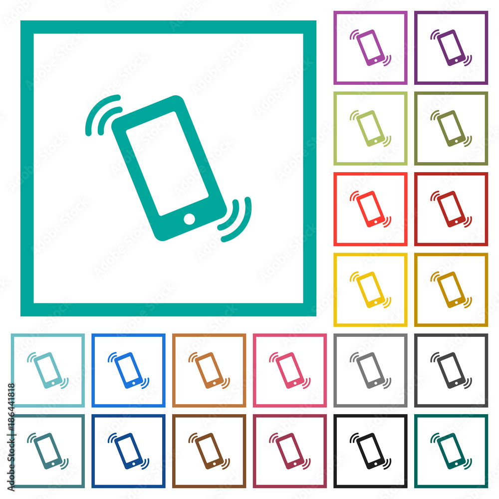 Poster ringing phone flat color icons with quadrant frames