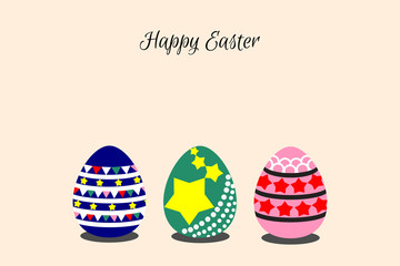 Illustration of a flat design cartoon vector, Easter eggs. Spring and Easter- related time. Picture with copy space for print, greeting card or graphic design.