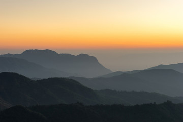 Obraz premium Lanscape nature beautiful sunrise on top of thailand mountain