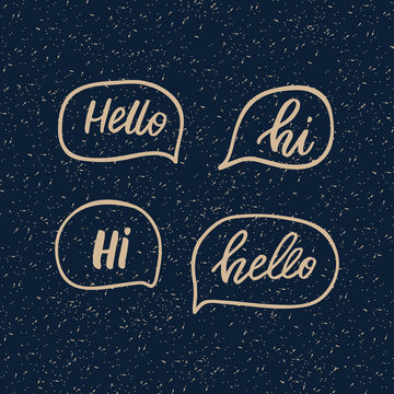Speech bubbles. Hand drawn lettering card. The inscription: hello. Black and white.Perfect design for greeting cards, posters, T-shirts, banners, print invitations.