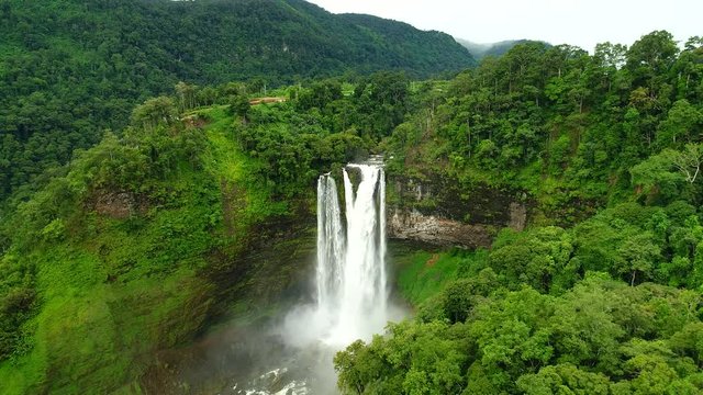 4k Aerial view shot : Tad Xe Katam Waterfall In Bolaven, Laos