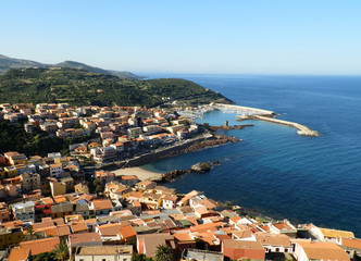 Obraz premium Castelsardo - part of the town and seaside seen from the town castle. Sardinia, Italy