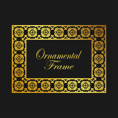 Vintage ornamental golden frame. Luxury elegant ornament. Flourished border. Element for brochures. Template for design. Vector illustration