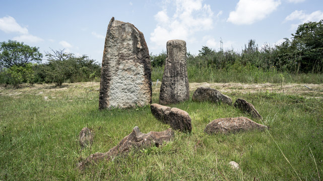 Tiya, Ethiopia - September 2017: Megalithic Tiya stone pillars, a UNESCO World Heritage Site, Ethiopia.