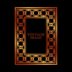 Vintage ornamental golden frame. Luxury elegant ornament. Flourished border. Element for brochures. Template for design. Vector illustration