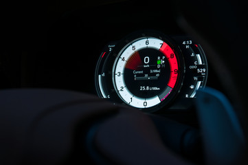 Tachometer and speedometer in the sports car