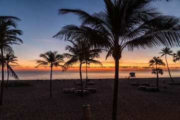 Stunning Colorful dawn over the sea at Fort Lauderdale beach, Florida.