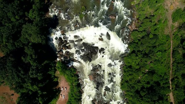 4k Aerial view shot : sae Pra Lai waterfall at Ban Nonghin, Attapeu Province, Bolaven Plateau,Laos