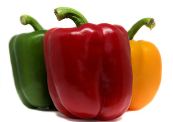 Red green and yellow Sweet peppers