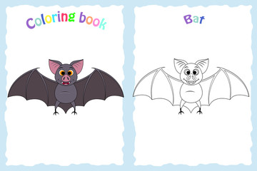 Coloring book page for preschool children with colorful bat