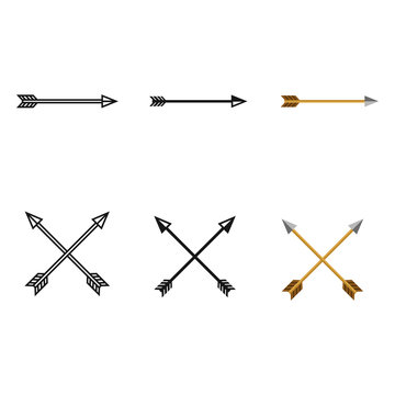 Vector Set of Archery Icons. Single and Crossed Arrows.