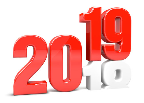 new year 2019 and 2018 red 3d render
