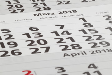 Kalender mit Tage und Monate