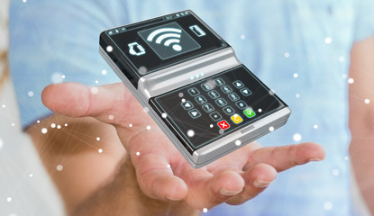 Businessman using contactless terminal payment 3D rendering