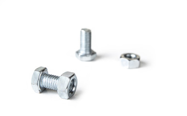 Bolts and nuts on the white background