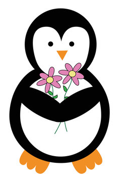 Valentines Day Penguin with Flowers