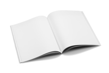 Mock-up magazine, book or catalog on white table. Blank page or notepad on solid background. Blank...