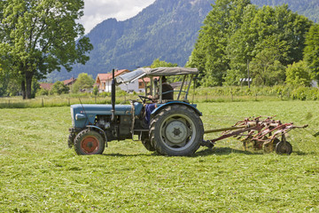Fototapeta premium Bauer bei der Heuernte