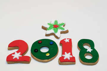 2018 Christmas New Year Cookies on White Background Isolated