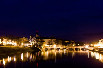 Fototapeta na wymiar Medieval Town Pisek at the Night, Czech Republic