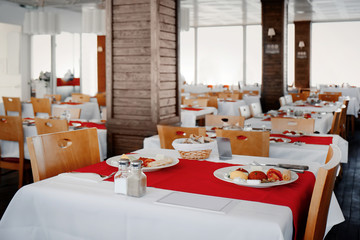 Lunch served in modern cafe at resort