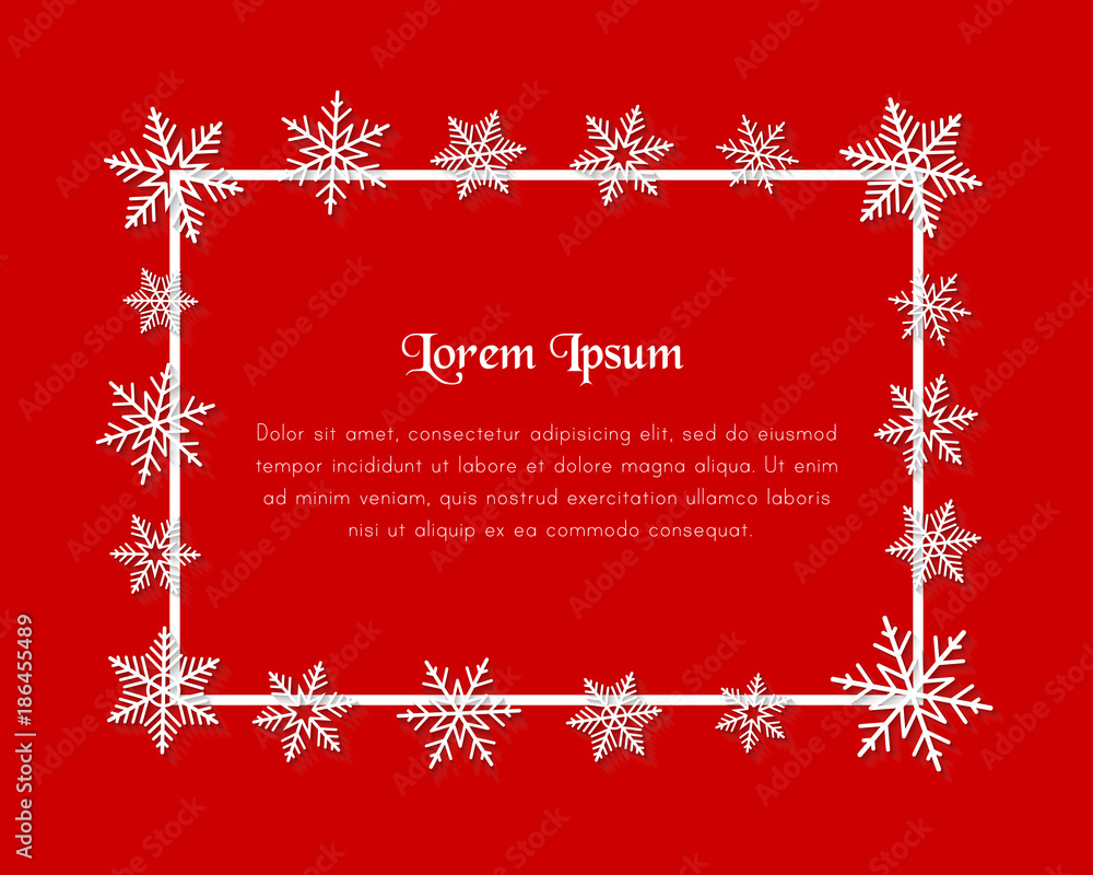 Poster square frame with copy space and place for text. abstract winter illustration with white snowflakes 