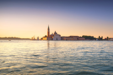 Venice lagoon, San Giorgio church at sunrise. Italy
