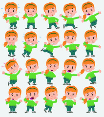 Cartoon character girl with sweater. Set with different postures, attitudes and poses, always in negative attitude, doing different activities in vector vector illustrations.