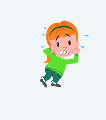 White girl with sweater very alarmed takes the hands to the head.