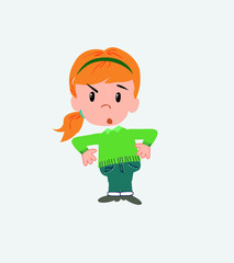 White girl with sweater with an expression of unpleasant surprise.