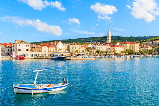 Fishing boat mooring in Supetar port, Brac island, Croatia