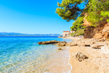 Idyllic beach on coast of Brac island near Bol town, Brac island, Croatia