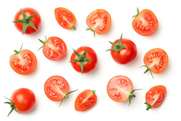 Cherry Tomatoes Isolated on White Background - obrazy, fototapety, plakaty