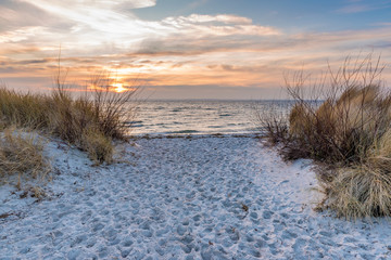 Baltic Sea and sand dunes on the beach. Poland.