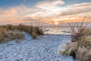 Sand dunes on the beach of Baltic Sea. Hel Peninsula. Poland. - obrazy, fototapety, plakaty