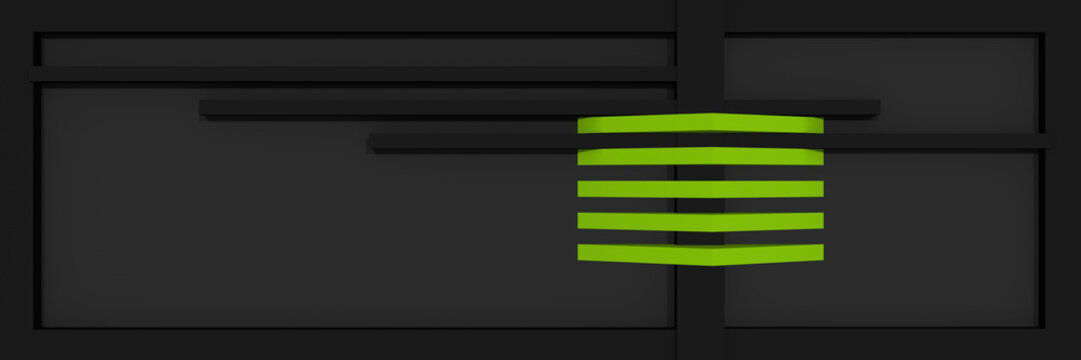 Header/Banner für die Website mit klaren Linien und Kastenform in schwarz, apfelgrün und grau.