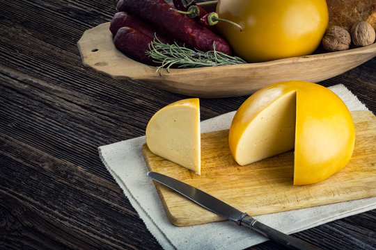 Sliced homemade sheep and cow's cheese