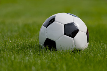 Fototapeta premium Soccer ball or football ball on green field