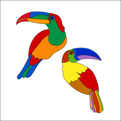 Fototapeta premium Funny cartoon Rainbow Toucan bird with Golden wings.