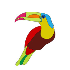 Funny cartoon Rainbow Toucan bird with Golden wings.