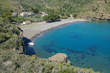 Mediterranean cove in Spain Costa Brava, Cala Joncols between Roses and Cadaques, Alt Emporda, Cap de Creus, Catalonia